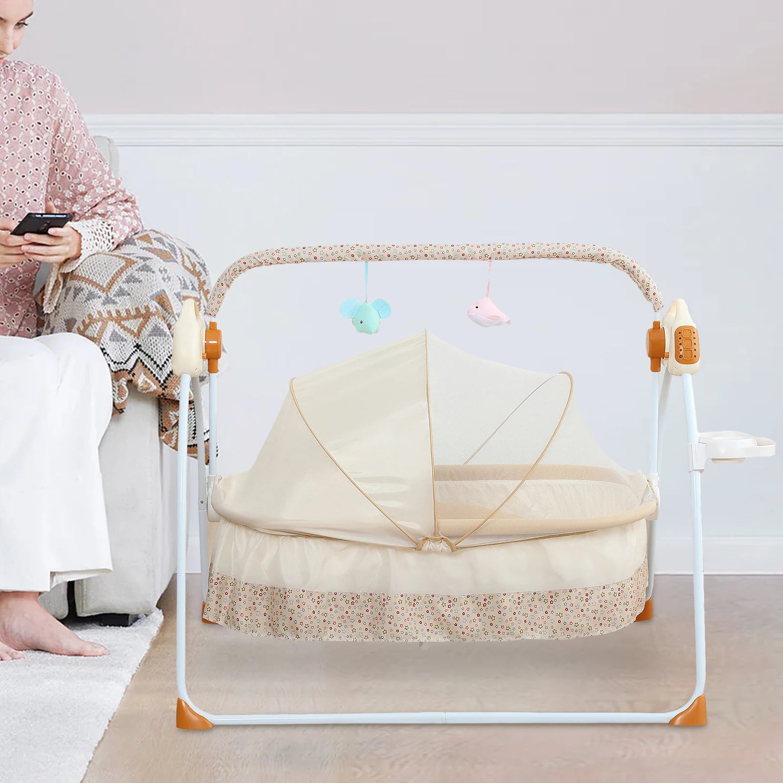 Electric Cradle Foldable w/ Music Dual Control, Mosquito Net