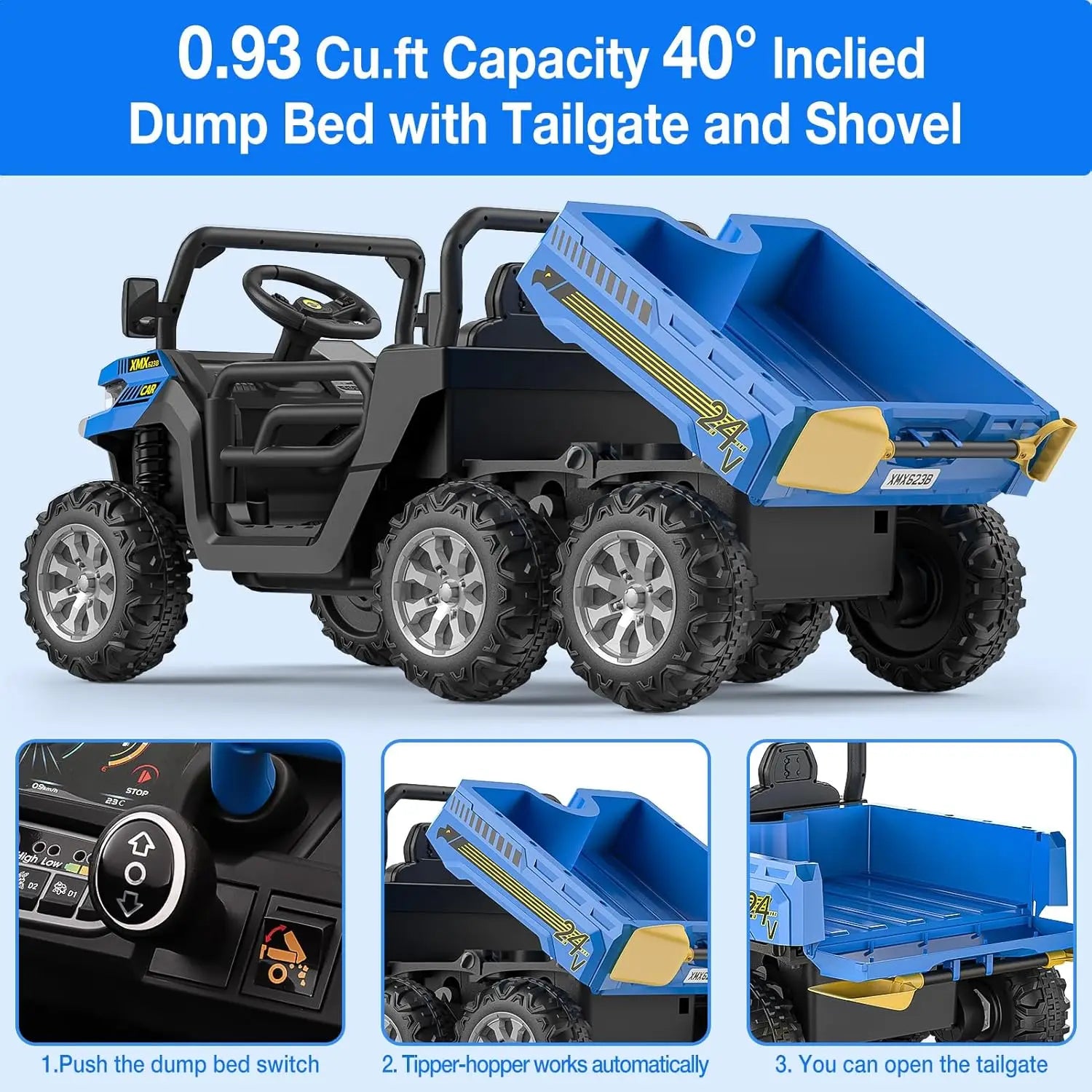 24V 2 Seater 6 Wheel Ride On Dump Truck