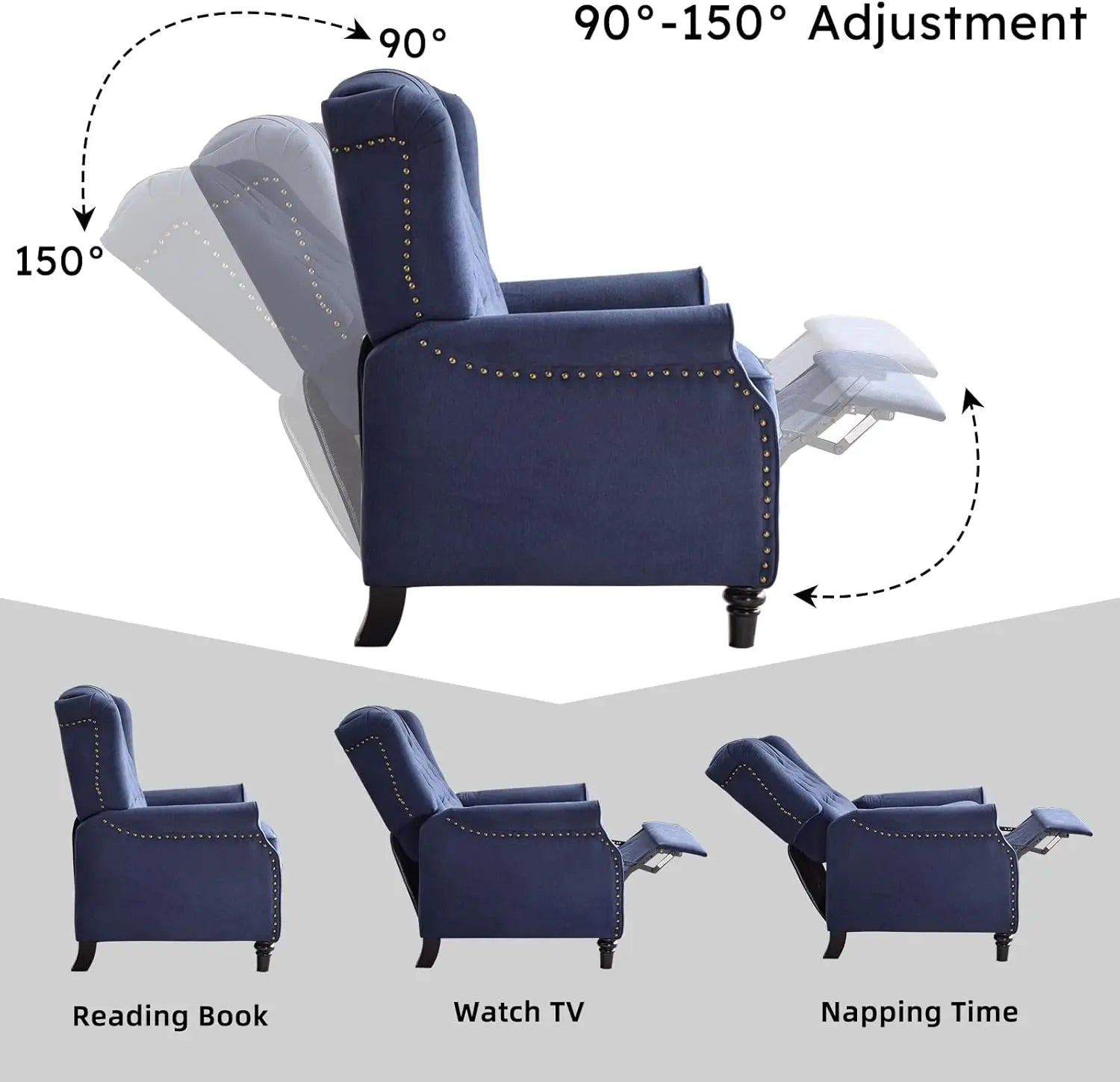 Push Back Recliner Chair Fabric Lounge Armchair