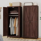 Wooden Bedroom Armoire with Hanging Rod And Door