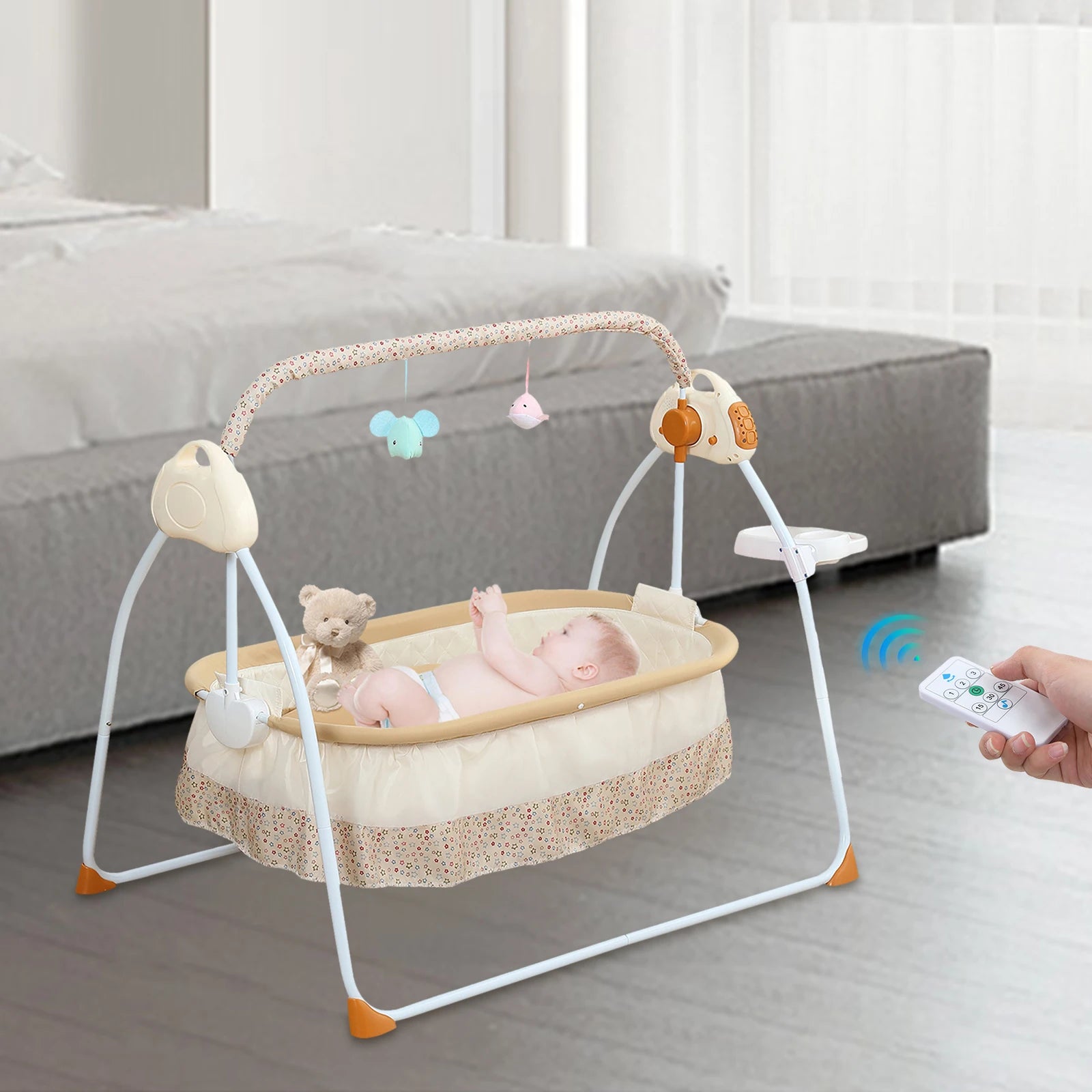 Electric Cradle Foldable w/ Music Dual Control, Mosquito Net