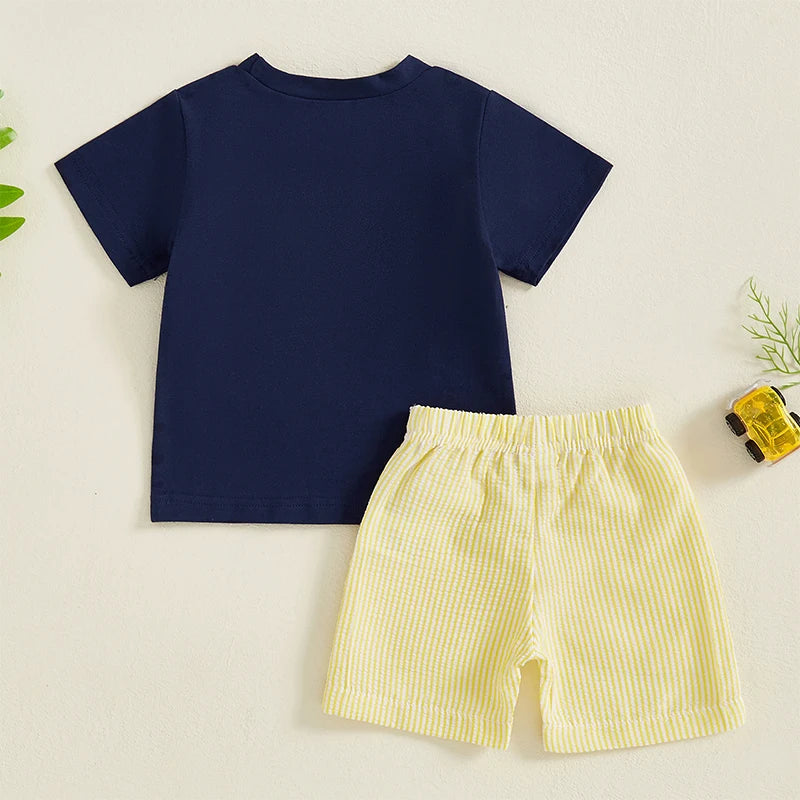 Toddler Baby Boy Shorts Set Tractor Embroidery