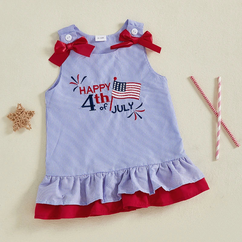 Baby Girls American Flag Print Sleeveless Dress