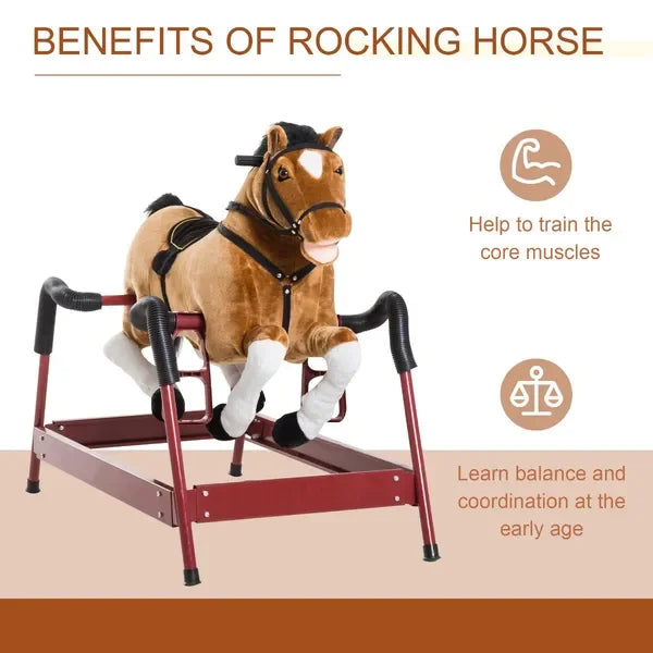 Kids Plush Rocking Horse Toy, Toddler Spring Rocker Rocking Horse With Realistic Sounds, for Children 3+ Years Old, Brown