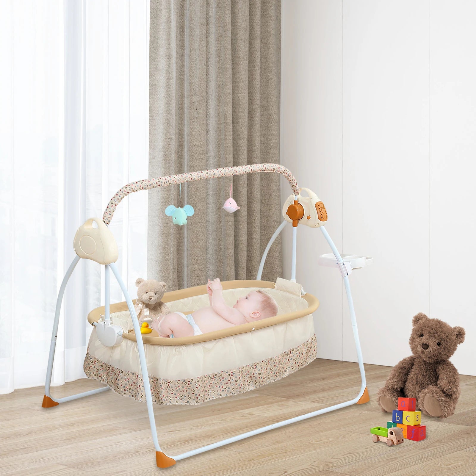 Electric Cradle Foldable w/ Music Dual Control, Mosquito Net