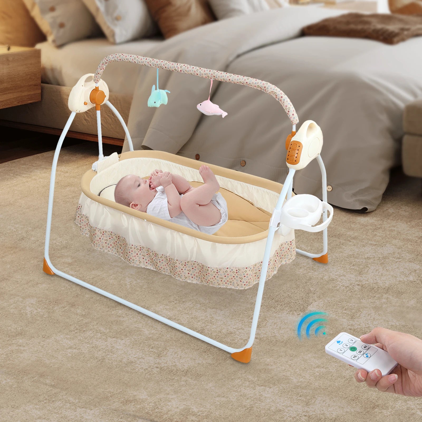 Electric Cradle Foldable w/ Music Dual Control, Mosquito Net