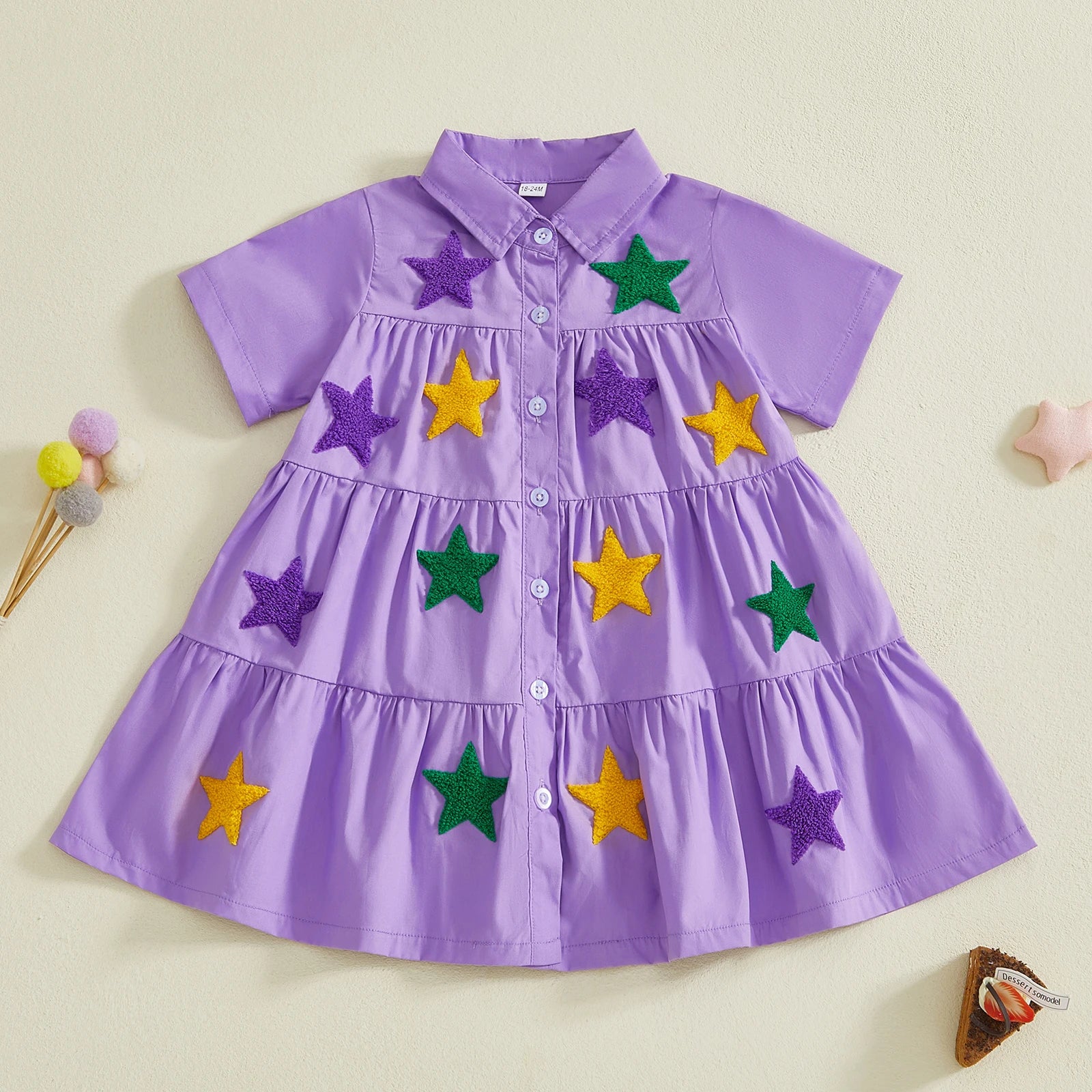 Toddler Mardi Gras Dress with Sequin Star Detail