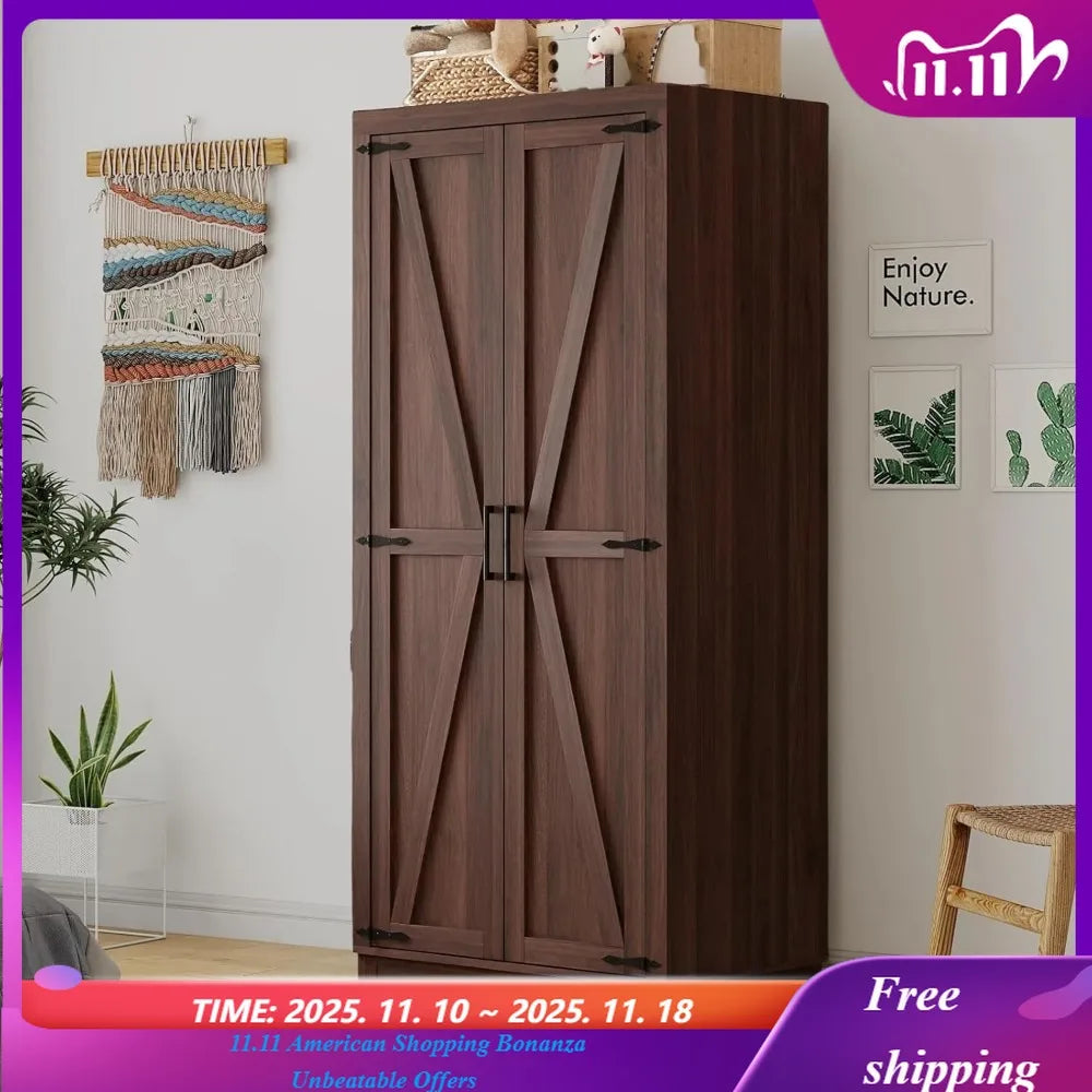 Wooden Bedroom Armoire with Hanging Rod And Door
