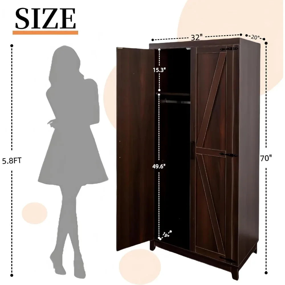 Wooden Bedroom Armoire with Hanging Rod And Door