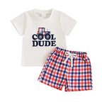 Boys Dinosaur Print T-shirt and Plaid Shorts