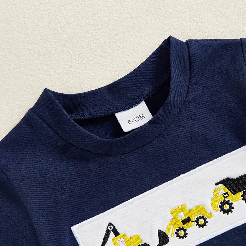 Toddler Baby Boy Shorts Set Tractor Embroidery