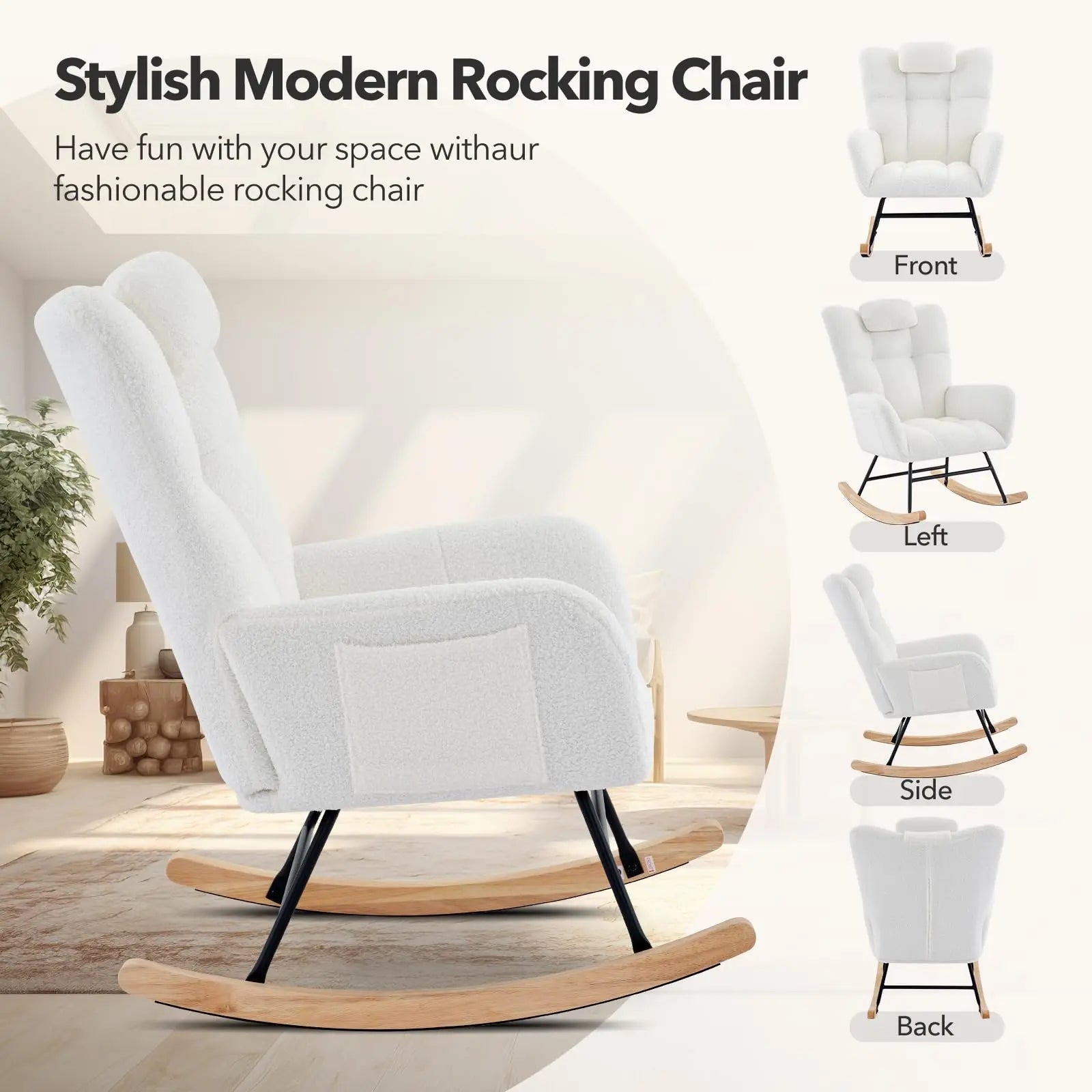Teddy Upholstered Glider Rocker Rocking Accent Chair