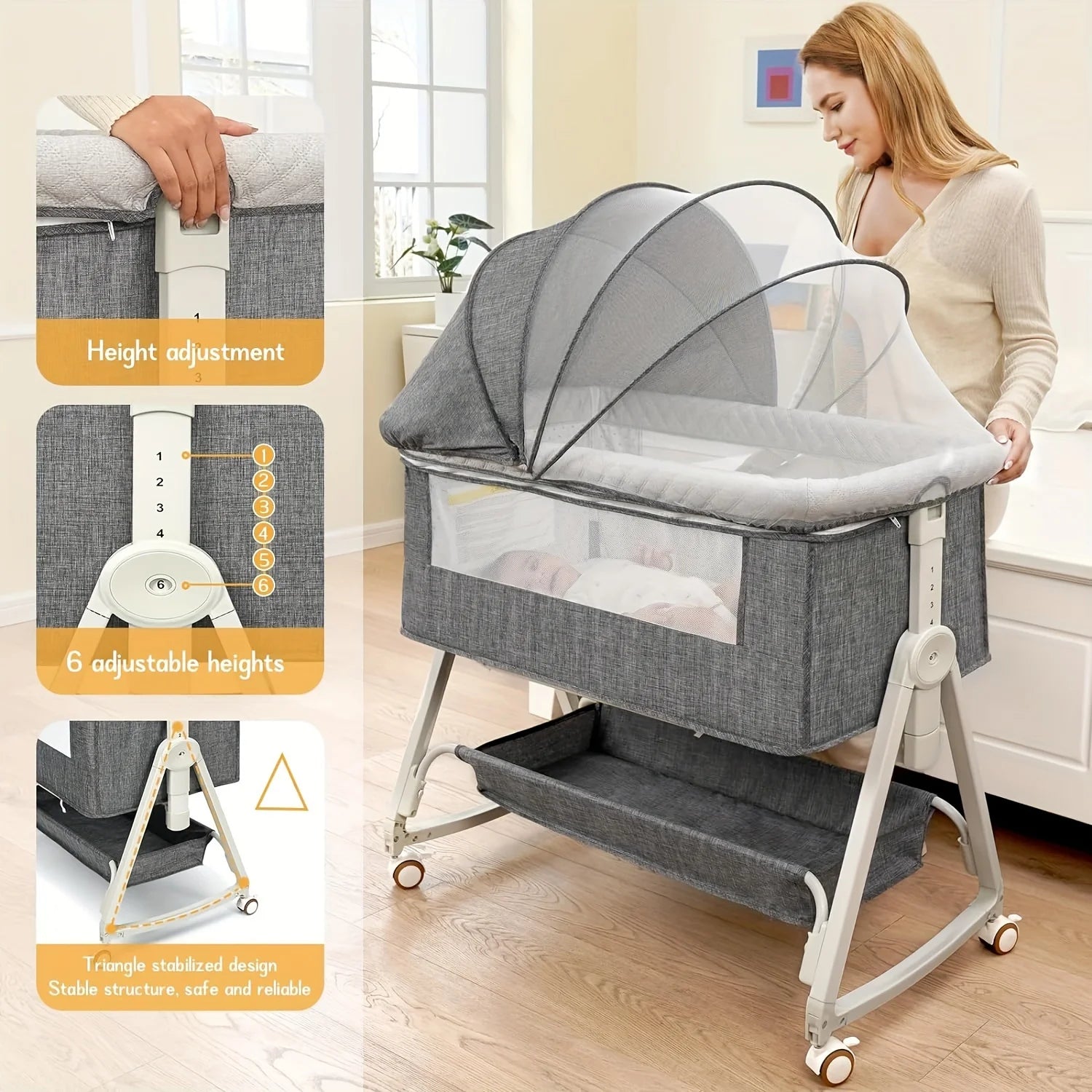 Bassinet Bedside Sleeper with Wheels