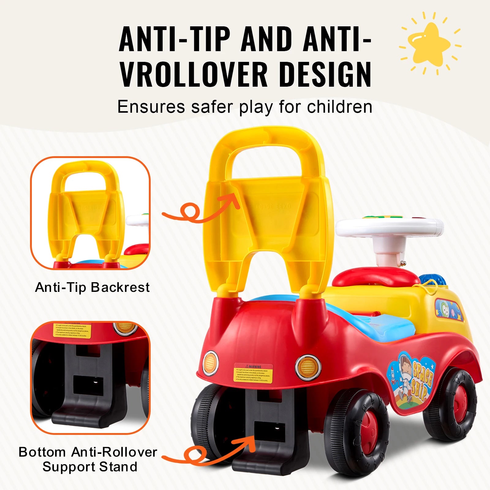 Toddler Ride On Push Car with Music Storage