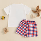 Boys Dinosaur Print T-shirt and Plaid Shorts
