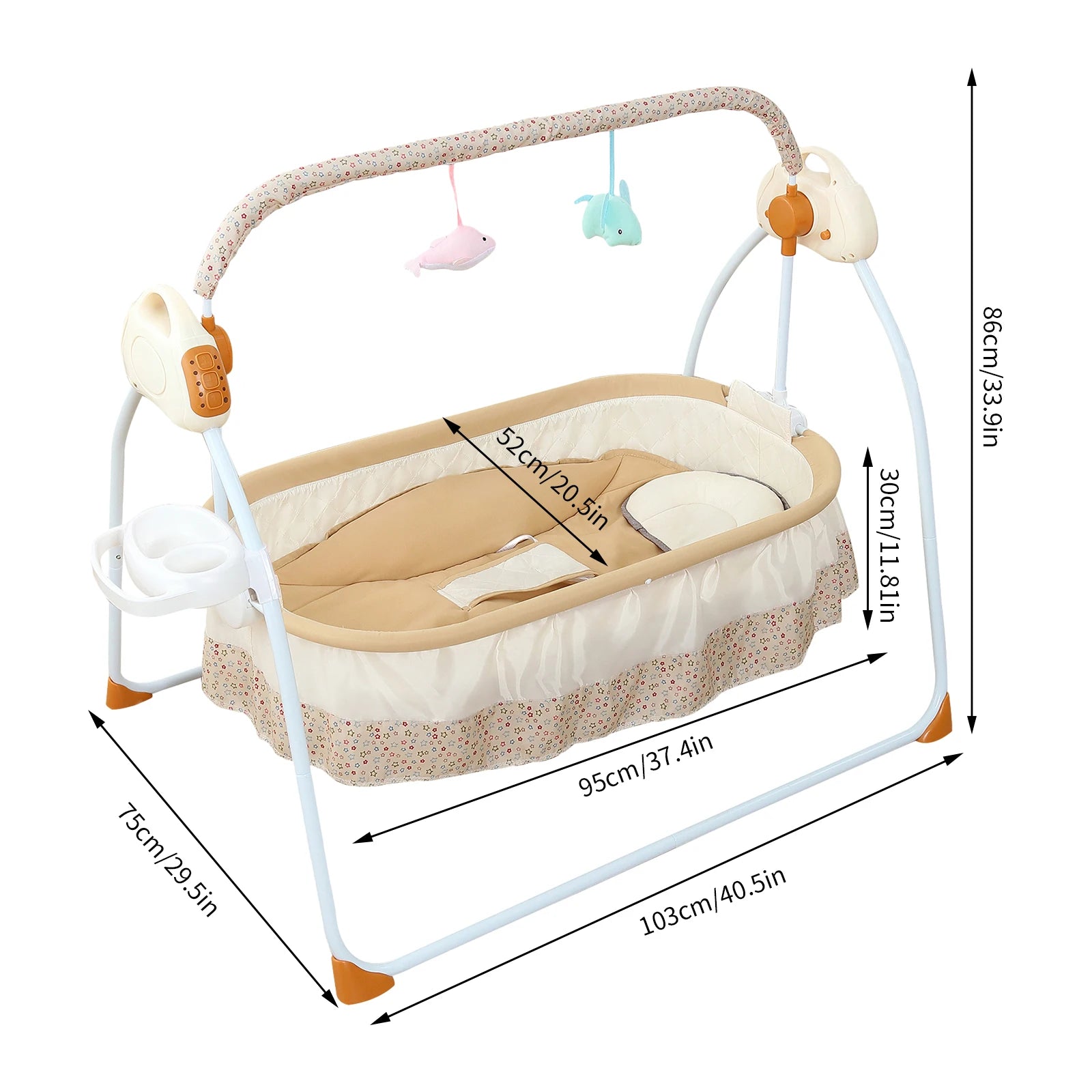 Electric Cradle Foldable w/ Music Dual Control, Mosquito Net