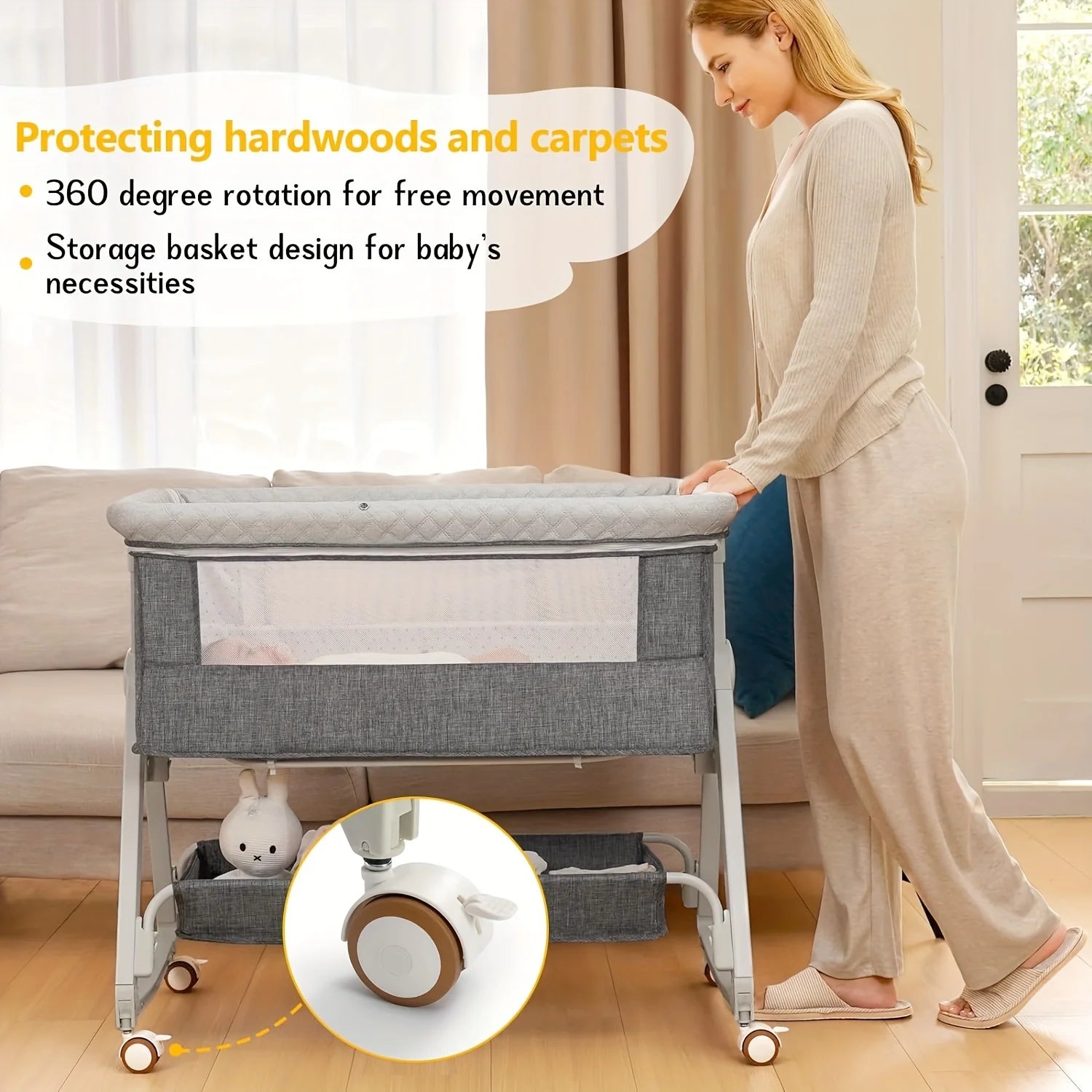 Bassinet Bedside Sleeper with Wheels