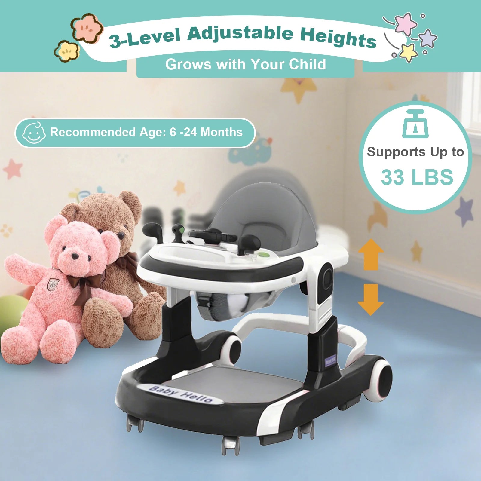 Multifunctional Baby Walker With Sunshade and Seat