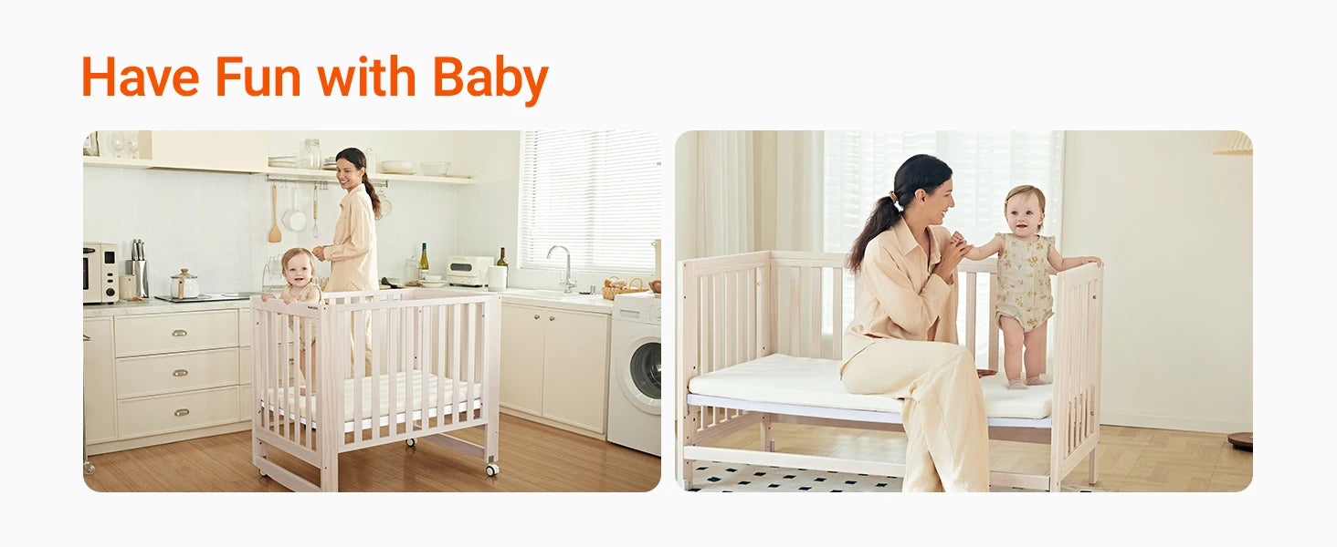 Convertible Baby Crib With Removable Wheels